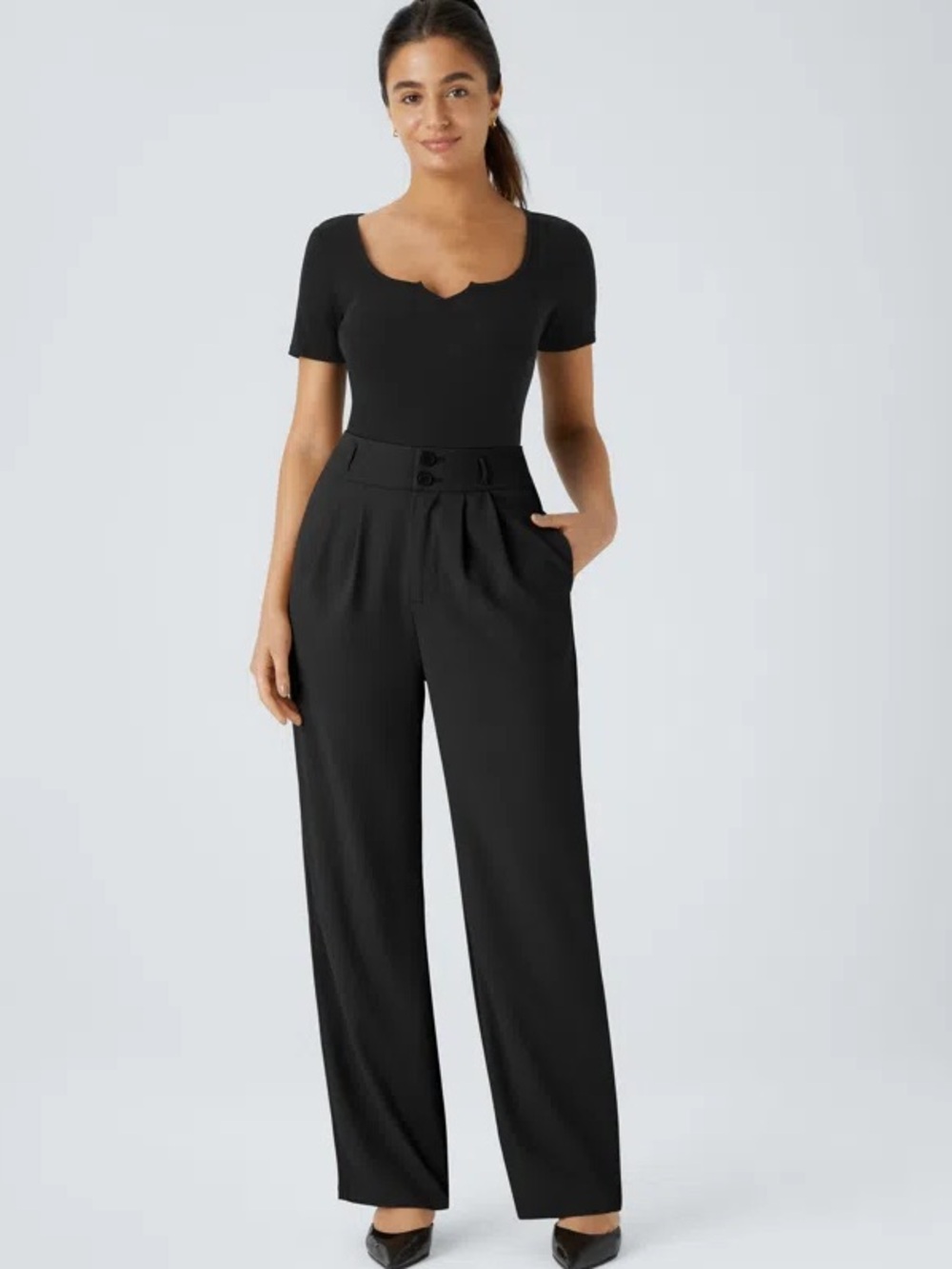 Halara Flex High Waisted Zipper Pocket Shirred Straight Leg Work Pants